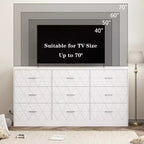 Commode à 9 tiroirs, Meuble de rangement moderne en bois, Commode support TV, Organisateur de tiroirs en bois avec prise de courant pour chambre à coucher, salon