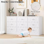 Commode à 9 tiroirs, Meuble de rangement moderne en bois, Commode support TV, Organisateur de tiroirs en bois avec prise de courant pour chambre à coucher, salon