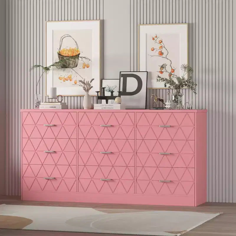 Commode à 9 tiroirs, Meuble de rangement moderne en bois, Commode support TV, Organisateur de tiroirs en bois avec prise de courant pour chambre à coucher, salon