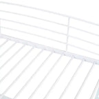 Lit mezzanine avec étagères et bureau en L, cadre en métal avec un ensemble de prises, ports USB et chargement sans fil