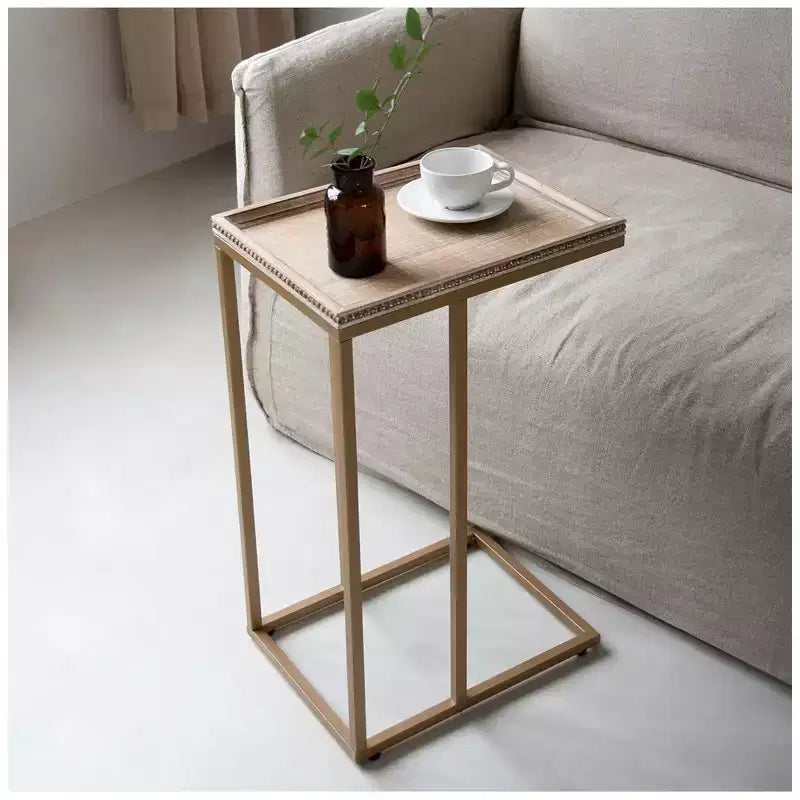 Table d'appoint de bout de canapé de ferme C, meuble d'appoint avec plateau tressé en rotin