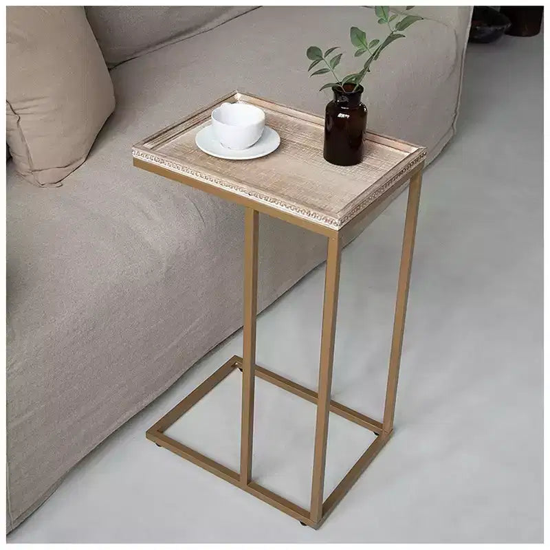 Table d'appoint de bout de canapé de ferme C, meuble d'appoint avec plateau tressé en rotin