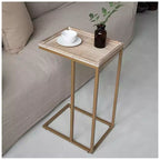 Table d'appoint de bout de canapé de ferme C, meuble d'appoint avec plateau tressé en rotin