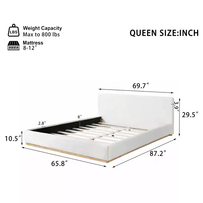 Cadre de lit élégant en velours, lit plateforme Queen/King Size pour chambre à coucher, blanc - ModernLuxe