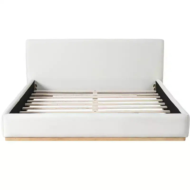 Cadre de lit élégant en velours, lit plateforme Queen/King Size pour chambre à coucher, blanc - ModernLuxe
