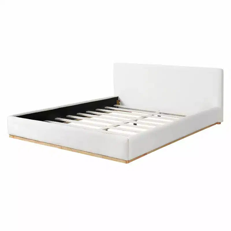 Cadre de lit élégant en velours, lit plateforme Queen/King Size pour chambre à coucher, blanc - ModernLuxe