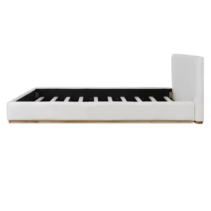 Cadre de lit élégant en velours, lit plateforme Queen/King Size pour chambre à coucher, blanc - ModernLuxe