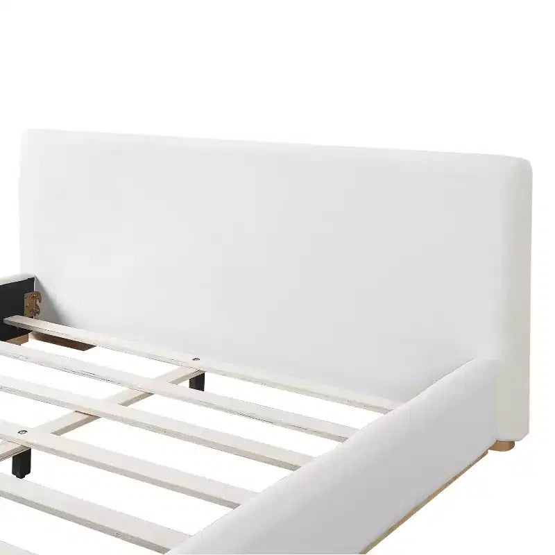 Cadre de lit élégant en velours, lit plateforme Queen/King Size pour chambre à coucher, blanc - ModernLuxe