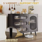 Bahut avec rangement, bahut avec portes vitrées encastrées et tiroirs, bahut noir pour cuisine, salle à manger, salon