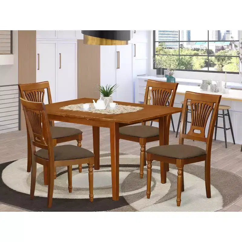Ensemble de salle à manger 5 pièces en bois massif finition marron selle – 4 places