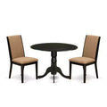 3-Piece Black Finish Solid Wood Top - Round Dining Room Set - Seats 4