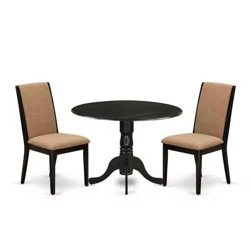 3-Piece Black Finish Solid Wood Top - Round Dining Room Set - Seats 4