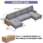 Canapé sectionnel modulaire en forme de U 109, 4 places, convertible, confortable avec accoudoirs, facile à assembler pour salon ou chambre à coucher.