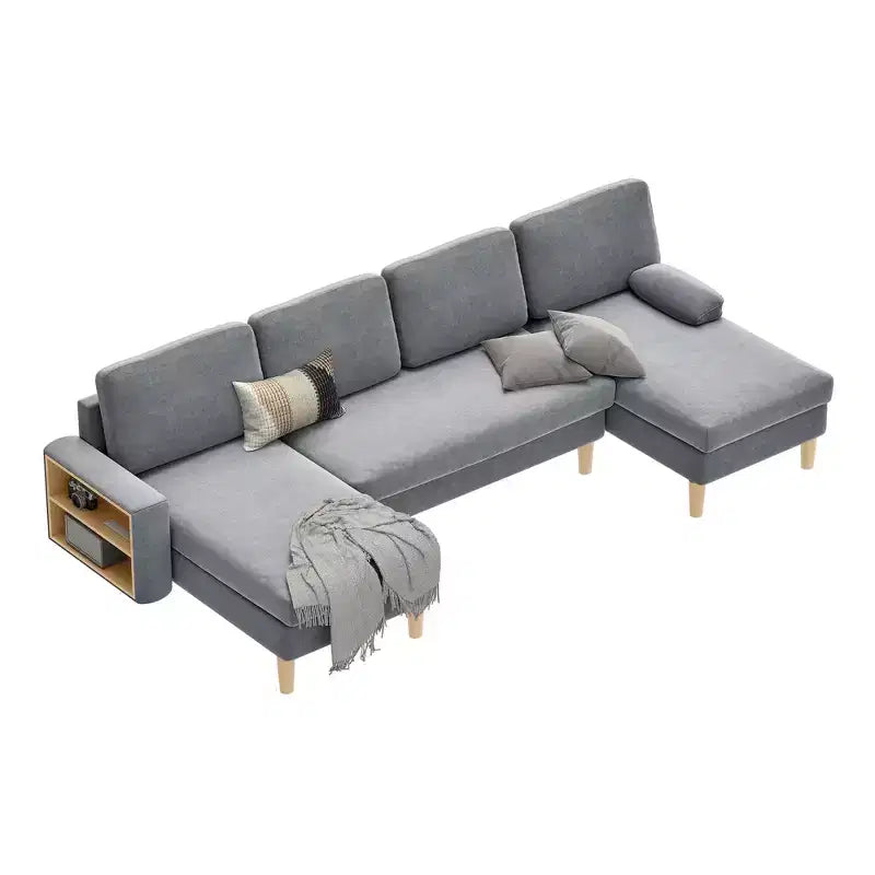 Canapé sectionnel modulaire en forme de U 109, 4 places, convertible, confortable avec accoudoirs, facile à assembler pour salon ou chambre à coucher.