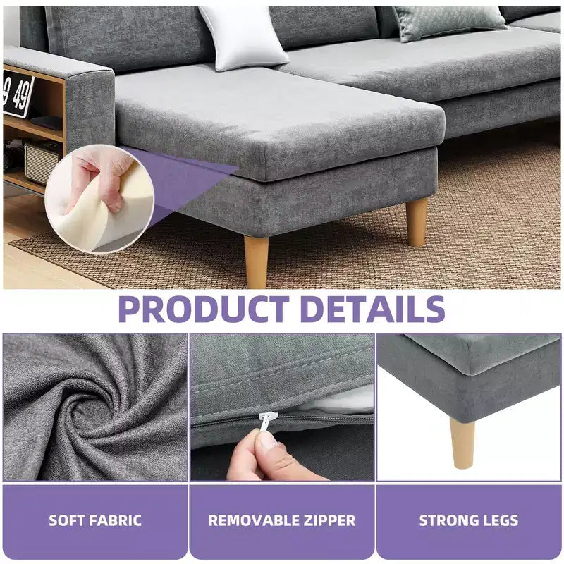 Canapé sectionnel modulaire en forme de U 109, 4 places, convertible, confortable avec accoudoirs, facile à assembler pour salon ou chambre à coucher.