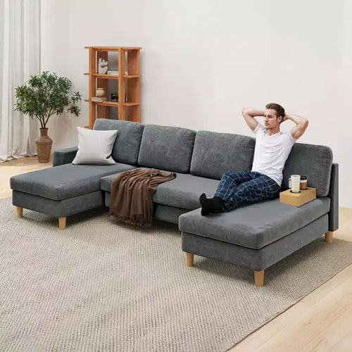 Canapé sectionnel modulaire en forme de U 109, 4 places, convertible, confortable avec accoudoirs, facile à assembler pour salon ou chambre à coucher.