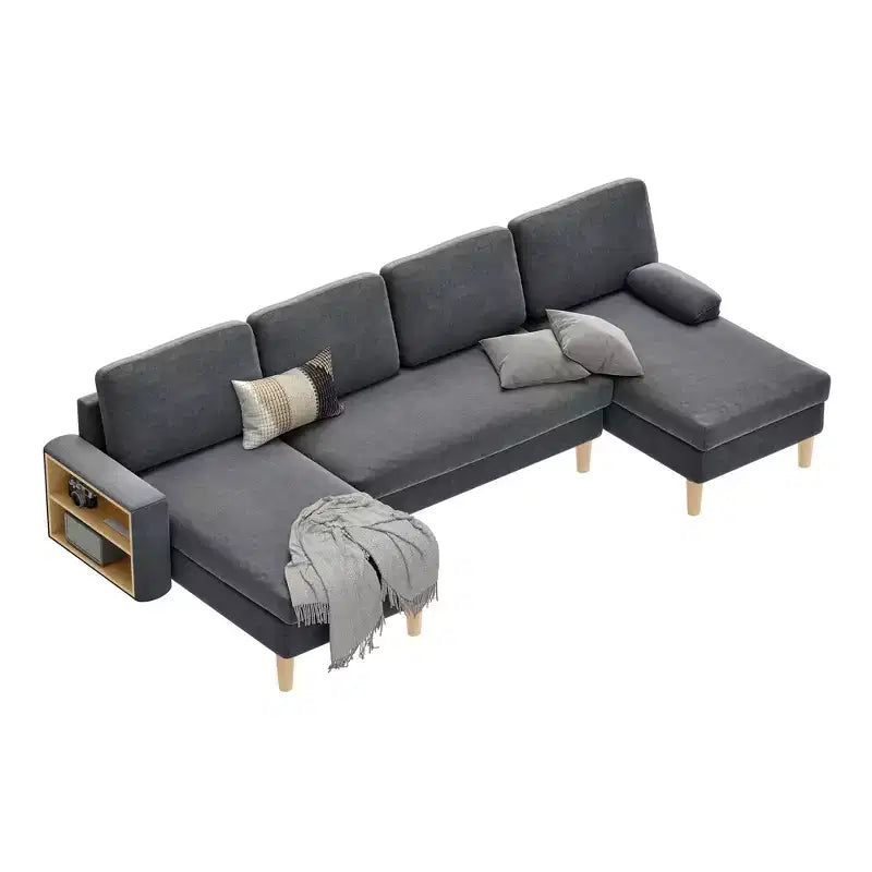 Canapé sectionnel modulaire en forme de U 109, 4 places, convertible, confortable avec accoudoirs, facile à assembler pour salon ou chambre à coucher.