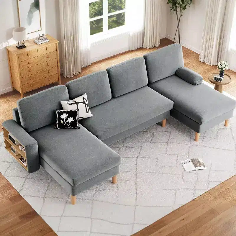 Canapé sectionnel modulaire en forme de U 109, 4 places, convertible, confortable avec accoudoirs, facile à assembler pour salon ou chambre à coucher.