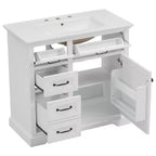 Meuble-lavabo 36 po avec dessus en céramique, 4 tiroirs, 1 porte à fermeture amortie, autoportant, poignées en métal, noir