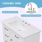 Meuble-lavabo 36 po avec dessus en céramique, 4 tiroirs, 1 porte à fermeture amortie, autoportant, poignées en métal, noir