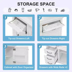 Meuble-lavabo 36 po avec dessus en céramique, 4 tiroirs, 1 porte à fermeture amortie, autoportant, poignées en métal, noir