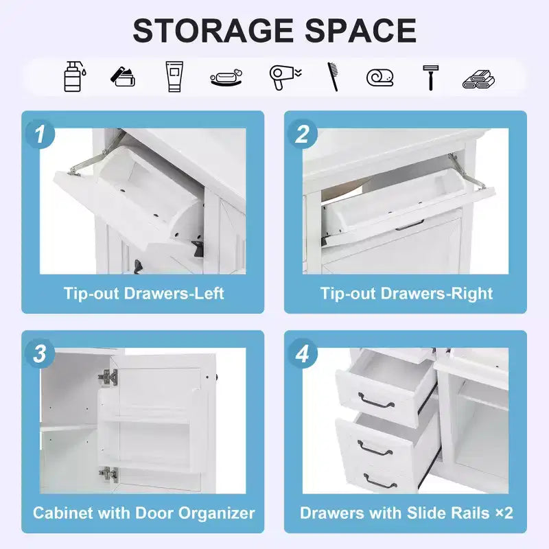Meuble-lavabo 36 po avec dessus en céramique, 4 tiroirs, 1 porte à fermeture amortie, autoportant, poignées en métal, noir