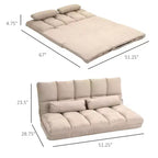 Canapé-lit convertible au sol, lit pliant, chaise longue d'appoint avec 2 oreillers, dossier et appuie-tête réglables, 130 cm de long