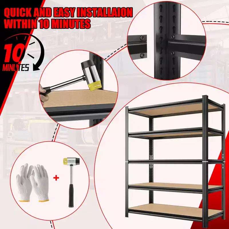 Étagère de rangement modulaire à 5 niveaux, capacité de 227 kg/tablette, peut être utilisée comme 2 unités de rangement séparées.