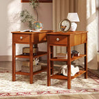 Tables d'appoint étroites avec tiroirs, étagères et pieds en bois d'hévéa – Table d'appoint de canapé