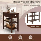 Tables d'appoint étroites avec tiroirs, étagères et pieds en bois d'hévéa – Table d'appoint de canapé