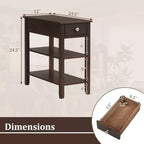 Tables d'appoint étroites avec tiroirs, étagères et pieds en bois d'hévéa – Table d'appoint de canapé