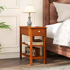 Tables d'appoint étroites avec tiroirs, étagères et pieds en bois d'hévéa – Table d'appoint de canapé