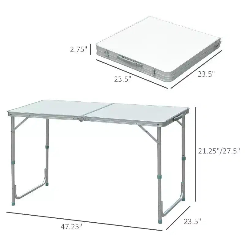 Table de camping pliante portable et légère en aluminium de 47" facile à nettoyer avec poignée de transport