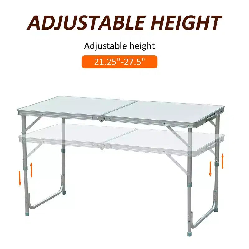 Table de camping pliante portable et légère en aluminium de 47" facile à nettoyer avec poignée de transport