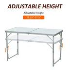 Table de camping pliante portable et légère en aluminium de 47" facile à nettoyer avec poignée de transport