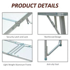 Table de camping pliante portable et légère en aluminium de 47" facile à nettoyer avec poignée de transport