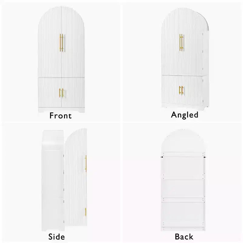Meuble de rangement haut de cuisine de 183 cm de hauteur avec arche, comprenant 8 étagères de porte et un compartiment de rangement encastré avec 3 étagères réglables, blanc