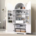 Meuble de rangement haut de cuisine de 183 cm de hauteur avec arche, comprenant 8 étagères de porte et un compartiment de rangement encastré avec 3 étagères réglables, blanc