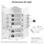 Meuble de rangement haut de cuisine de 183 cm de hauteur avec arche, comprenant 8 étagères de porte et un compartiment de rangement encastré avec 3 étagères réglables, blanc