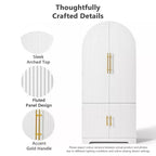 Meuble de rangement haut de cuisine de 183 cm de hauteur avec arche, comprenant 8 étagères de porte et un compartiment de rangement encastré avec 3 étagères réglables, blanc