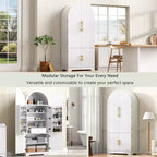 Meuble de rangement haut de cuisine de 183 cm de hauteur avec arche, comprenant 8 étagères de porte et un compartiment de rangement encastré avec 3 étagères réglables, blanc