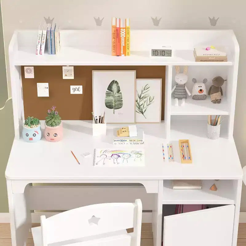 Ensemble Bureau et Chaise d'Étude pour Enfants avec Rangement, Table d'Apprentissage Ergonomique pour Tout-petits avec Étagère et Organiseur, Cadeau pour Garçons Filles de 3 à 8 Ans