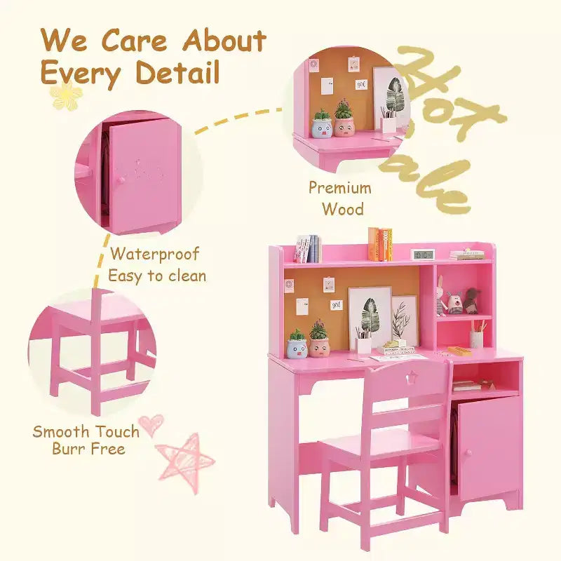 Ensemble Bureau et Chaise d'Étude pour Enfants avec Rangement, Table d'Apprentissage Ergonomique pour Tout-petits avec Étagère et Organiseur, Cadeau pour Garçons Filles de 3 à 8 Ans