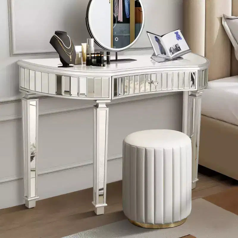 Console miroir moderne de 119 cm avec tiroir de rangement, table d'entrée demi-lune pour couloir, dressing ou salon