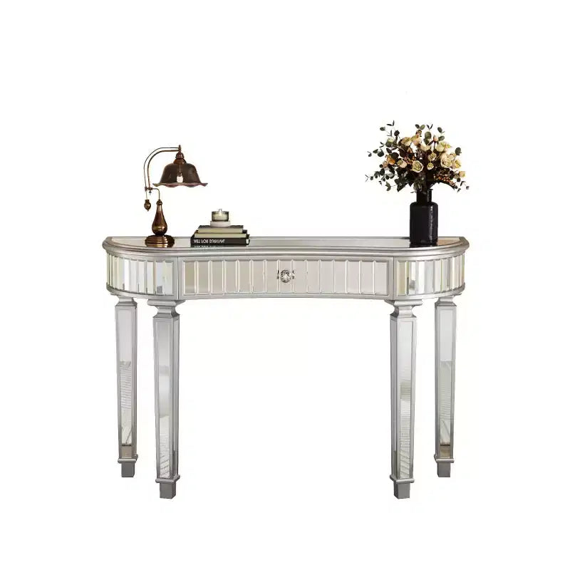 Console miroir moderne de 119 cm avec tiroir de rangement, table d'entrée demi-lune pour couloir, dressing ou salon