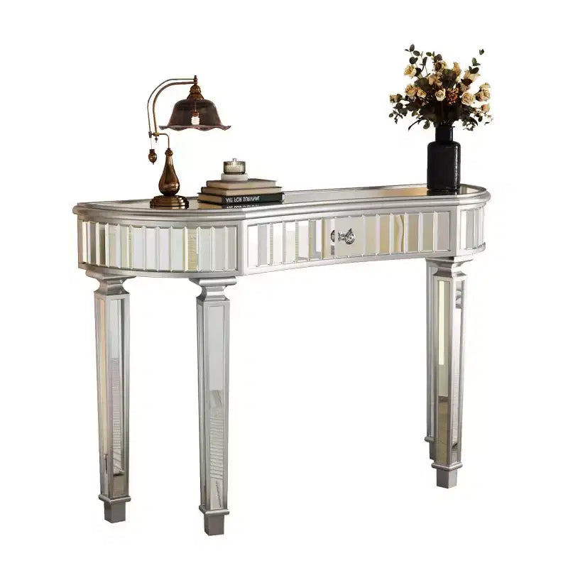 Console miroir moderne de 119 cm avec tiroir de rangement, table d'entrée demi-lune pour couloir, dressing ou salon