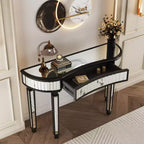 Console miroir moderne de 119 cm avec tiroir de rangement, table d'entrée demi-lune pour couloir, dressing ou salon