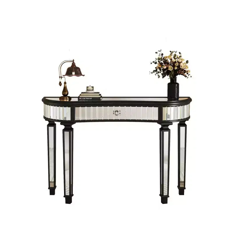 Console miroir moderne de 119 cm avec tiroir de rangement, table d'entrée demi-lune pour couloir, dressing ou salon
