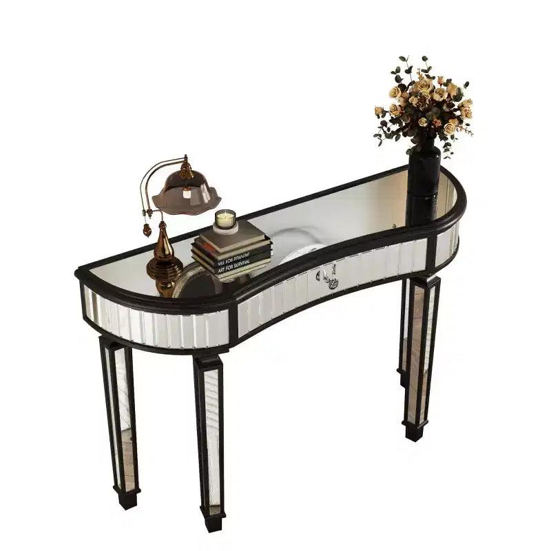 Console miroir moderne de 119 cm avec tiroir de rangement, table d'entrée demi-lune pour couloir, dressing ou salon