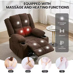 Fauteuil inclinable manuel avec massage par vibration et chauffage lombaire,Canapé simple avec poche latérale,Fauteuil à bascule avec porte-gobelet,Fauteuil inclinable pour chambre à coucher